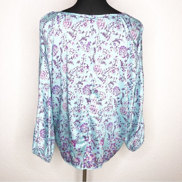 Sundance blue purple floral tassel tie silk blend top size Small - Picture 15 of 15